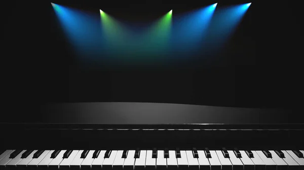 Klavier Mit Buntem Scheinwerferlicht Auf Der Bühne Musikalischer Hintergrund — Stockfoto
