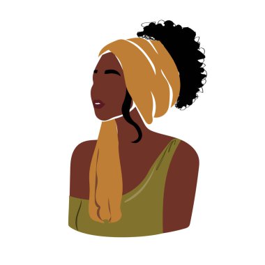 Siyah bir kadının soyut portresi. Çağdaş trend minimalist. Düz yatış tarzında Afrikalı Amerikalı kadın