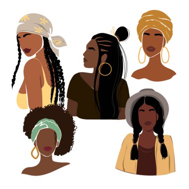 Siyahi kadınlar, soyut tarzda Afro-Amerikan kadın koleksiyonu. Pankart, poster, broşür, tişört baskısı için tasarım