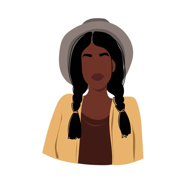 Portrait Abstrait Une Femme Noire Portant Chapeau Visage Féminin Afro — Image vectorielle