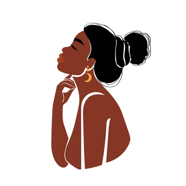 Retrato Abstracto Una Mujer Negra Perfil Cara Femenina Afroamericana Contemporánea — Archivo Imágenes Vectoriales