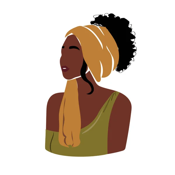 Абстрактный Портрет Черной Женщины Современная Тенденция Минималистская Африканская Американка Плоском — стоковый вектор