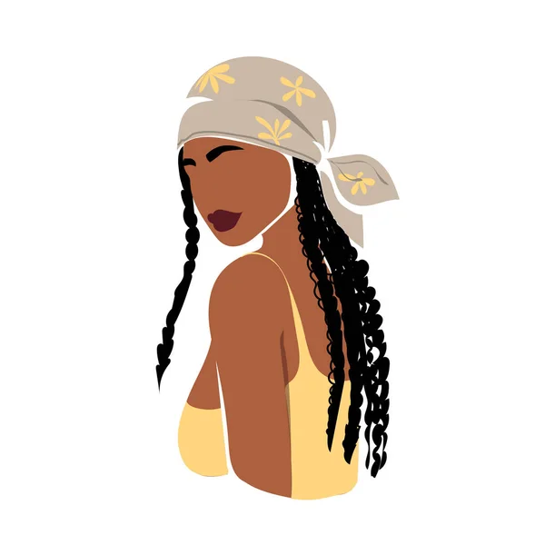 Красивая Черная Женщина Косичками Стиле Минимализма Абстрактный Портрет Афроамериканской Женщины — стоковый вектор