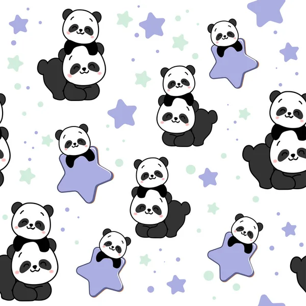 Lindos Juguetes Dibujos Animados Panda Con Estrellas Impresión Ilustración Vectorial — Vector de stock
