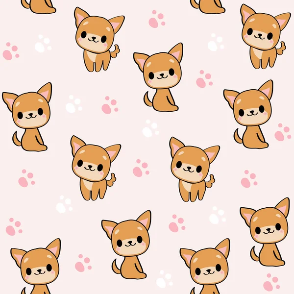 Şirin kawaii corgi köpekleri kusursuz desen. Çocuk tişörtü için vektör karikatür çizimi
