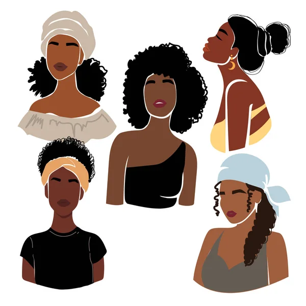 Moderní Sada Černošky Africké Americké Ženy Abstraktním Stylu Design Pro — Stockový vektor