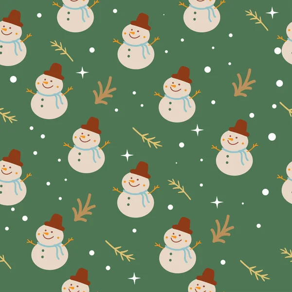 Christmas Snowman Seamless Pattern Vector Illustration New Year — Stock Vector