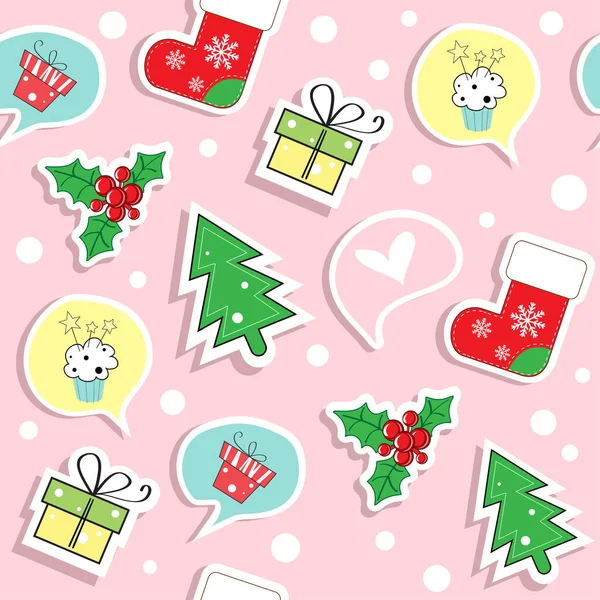 Emblemas Natal Remendo Moda Padrão Sem Costura Fundo Rosa Ilustração —  Vetores de Stock