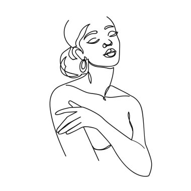 Soyut kadın eli bir çizgi çizer. Modern trend. Vektör illüstrasyonu