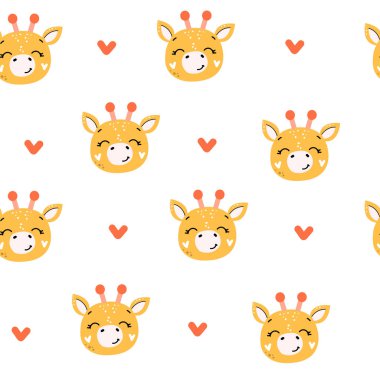 Şirin zürafa kafası boho tarzında kusursuz. Vektör karikatür çizimi. Bebek odası, tebrik kartı, poster, bebek partisi.