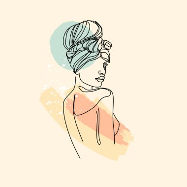 Arkadan güzel bir kızın portresi ve soyut bir şekil. Vektör soyut tasviri. Moda eğilimi minimalizm
