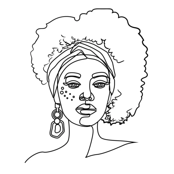 Abstract Portrait African American Woman Line Art Vector Illustration Female — Stock Vector