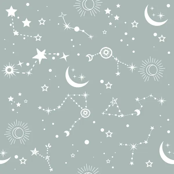 Estrela Lua Estilo Boho Sem Costura Padrão Céu Estrelado Ilustração — Vetor de Stock