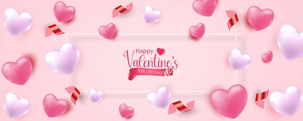 Día San Valentín Cartel Pancarta Con Corazón Sobre Fondo Rosa — Vector de stock