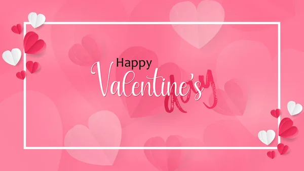 Valentine Day Background Concept Card Poster Banner Paper Heart Pink — Stock Vector