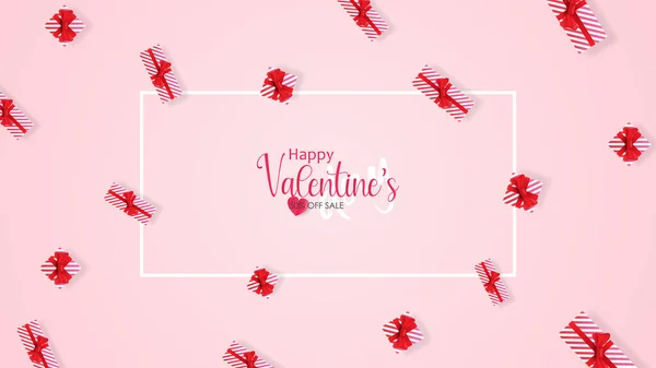 Valentýn Plakát Nebo Prapor Dárkovou Krabičkou Sladkým Srdcem Růžovém Nebo — Stockový vektor