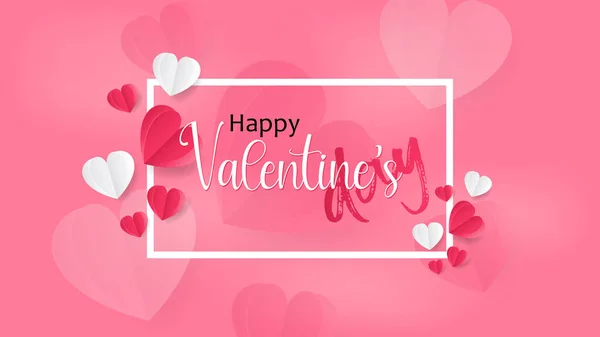 Valentine Day Background Concept Card Poster Banner Paper Heart Pink — Stock Vector
