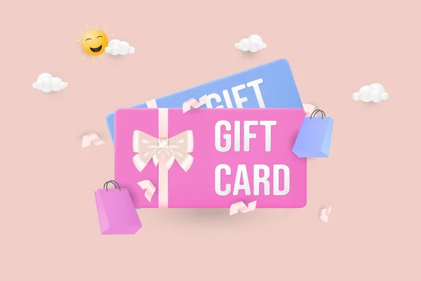 Luxury Gift Card Gift Vouchers Ribbons Shopping Bag Vector Illustration — Stock Vector