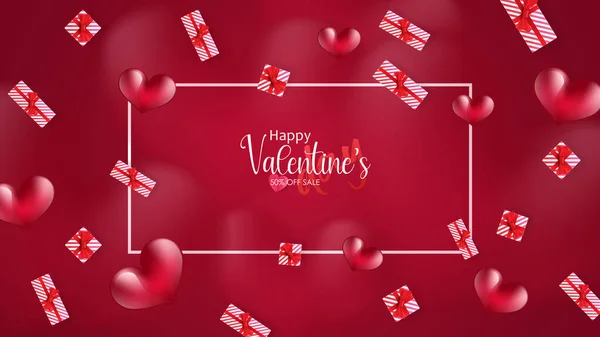 Dia Dos Namorados Cartaz Banner Com Caixa Presente Coração Doce — Vetor de Stock