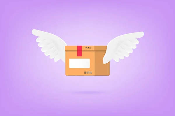 Flying Boîte Carton Brun Colis Avec Des Ailes Service Livraison — Image vectorielle