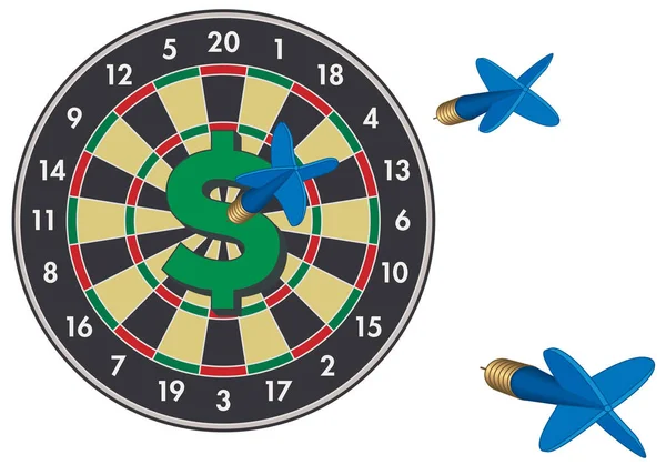 Business Dart Board Met Dollarteken Symbool Bulls Eye Darts Gericht — Stockvector