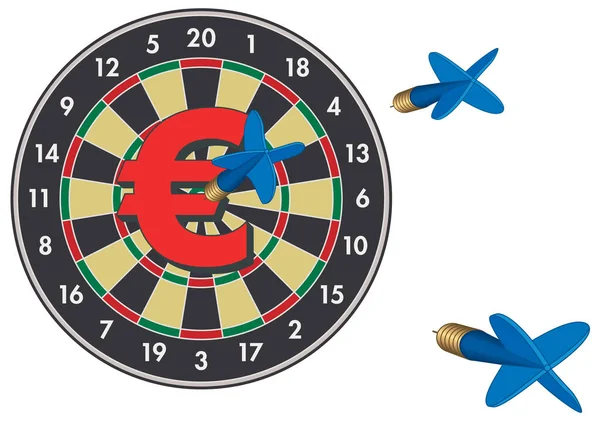 Business Dart Board Met Euro Symbool Bulls Eye Darts Gericht — Stockvector