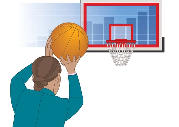 Kadını Basketbolu Arka Planda Beyaz Arka Planda Bar Grafiği Olan — Stok Vektör