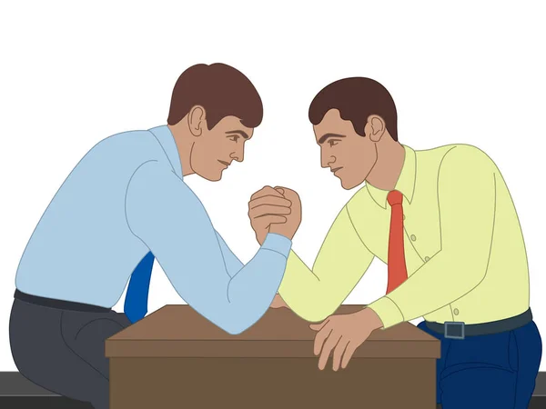 Business Men Arm Wrestling Kancelářském Stole Izolované Bílém Pozadí — Stockový vektor