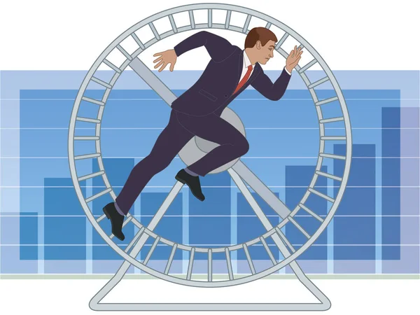 Business Man Running Hamster Wheel Bar Graph Background — 스톡 벡터