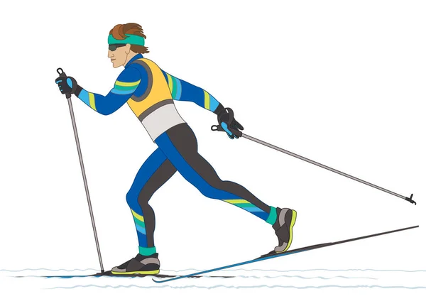Cross Country Skier Male Competitive Race Isolated White Background — Stok Vektör