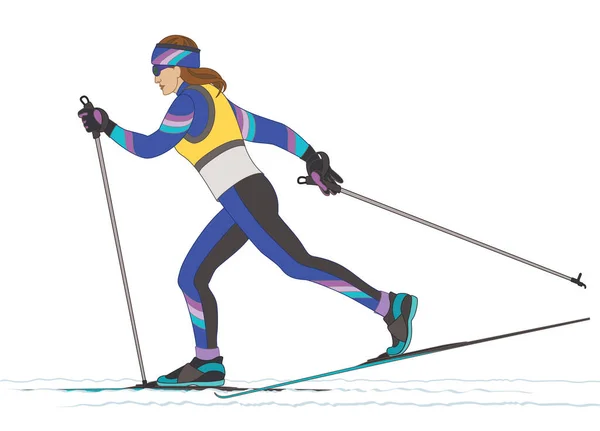 Cross Country Skier Female Competitive Race Isolated White Background — Stockový vektor