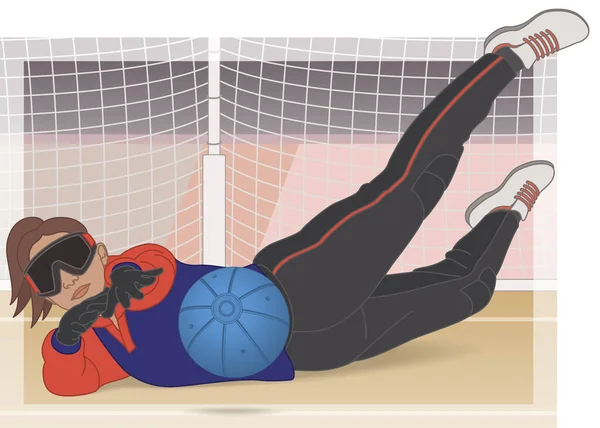 Para Sports Paralympic Goalball Female Athlete Defense Stopping Ball Court — Vector de stoc