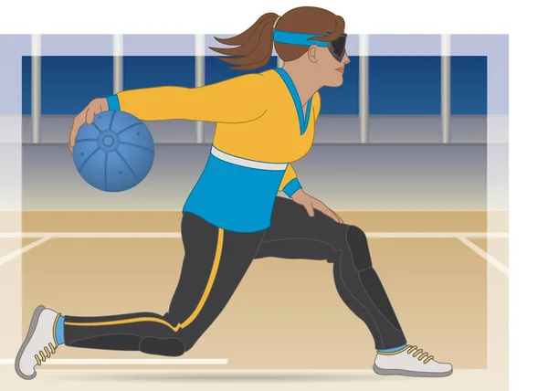 Para Sports Paralympic Goalball Female Athlete Centre Throwing Ball Court — 图库矢量图片