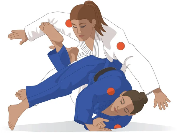Para Sports Paralympics Judo Two Visually Impaired Females Takedown Isolated — стоковый вектор