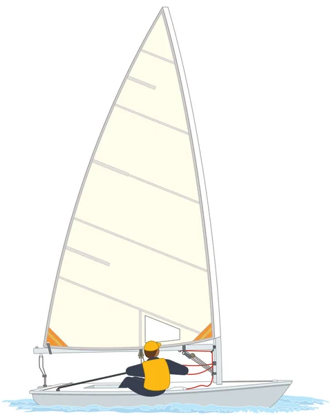 Zeilboot Laser Standard Dinghy Zeilboot Geïsoleerd Een Witte Achtergrond — Stockvector