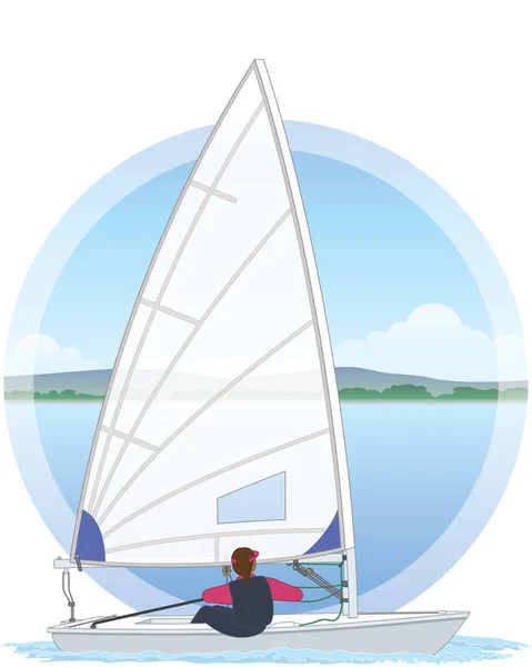 Sailing Laser Radial Dinghy Sailboat Water Sky Background Circle — Stock Vector