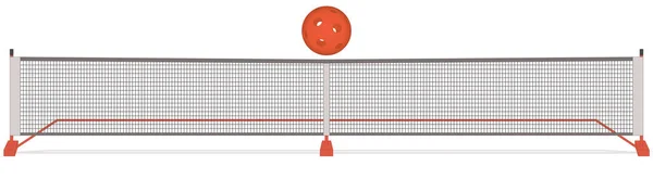 Pickleball Αθλητισμού Δίχτυ Και Κόκκινο Εσωτερικό Μπάλα Απομονώνονται Λευκό Φόντο — Διανυσματικό Αρχείο