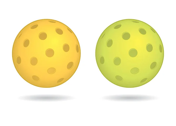 Pickleball Sport Balles Extérieures Jaune Vert Isolé Sur Fond Blanc — Image vectorielle