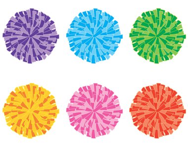 Amigoluk, altı ponpon, mor, mavi, yeşil, sarı, turuncu, pembe, kırmızı, beyaz arka planda izole edilmiş