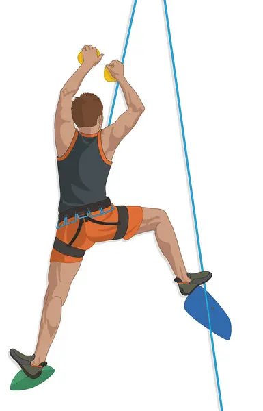 Sport Climbing Male Climber Scaling Indoor Artificial Rock Wall Isolated — Stock Vector