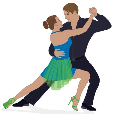 Dans sporu, yarışma, dans eden çift beyaz arka planda izole edilmiş.