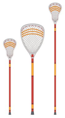 Lacrosse, üç çubuk takımı, savunma, hücum ve gol beyaz arka planda izole edilmiş.