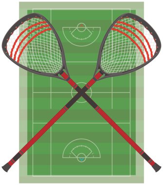 Lacrosse, arka planda oyun alanıyla kesişen bir çift lakros kalecisi.