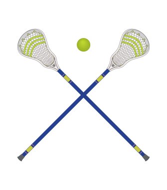 Lacrosse, bir çift lakros sopası çapraz ve beyaz arka planda izole bir top.
