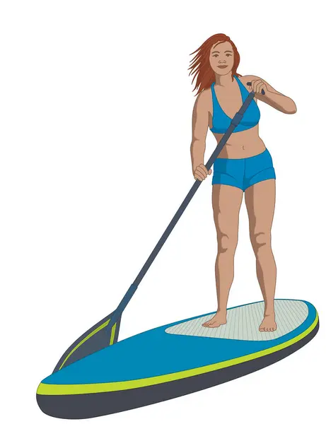 Paddleboarding Paddle Boarding Sup Fêmea Stand Dup Paddler Remo Isolado Ilustrações De Stock Royalty-Free