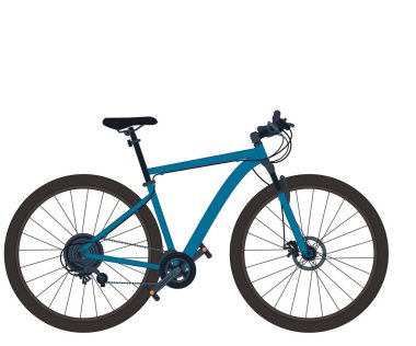 Dağ bisikleti sporu, erkeklerin mavi dağ bisikleti beyaz arka planda izole edilmiş.