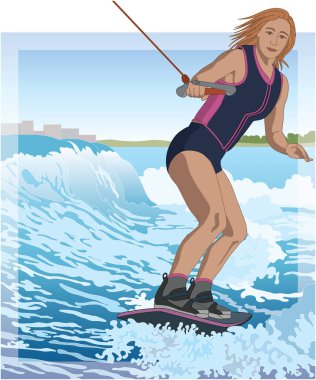 Wakeboard sporu, Wakeboard 'daki kadın binici açık denizde uyanışta.