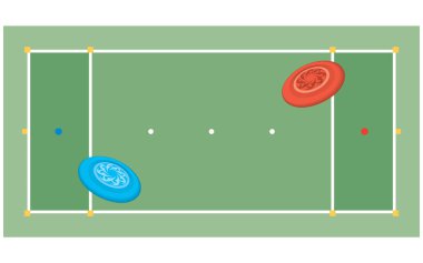 Nihai frizbi, beyaz arka planda izole edilmiş iki diskle oyun alanı
