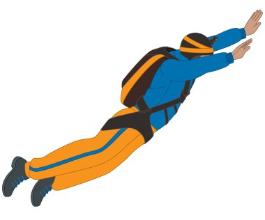 BASE atlayışı, erkek bir BASE atlayıcısının beyaz arka planda serbest düşüşü.