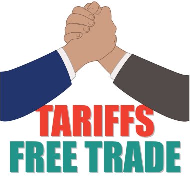 İş adamları, gümrük vergileriyle serbest ticaret arasındaki bilek güreşine yakın, beyaz bir arka planda izole edilmiş.